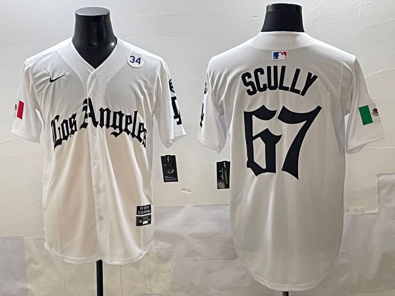 Men 2025 Los Angeles Dodgers #67 Scully White Five generations Joint Name Nike MLB Jersey style 35->los angeles dodgers->MLB Jersey